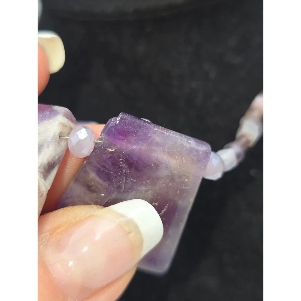 Unbranded Amethyst Slab Necklace Women 17in Purple Good Beaded Statement Boho